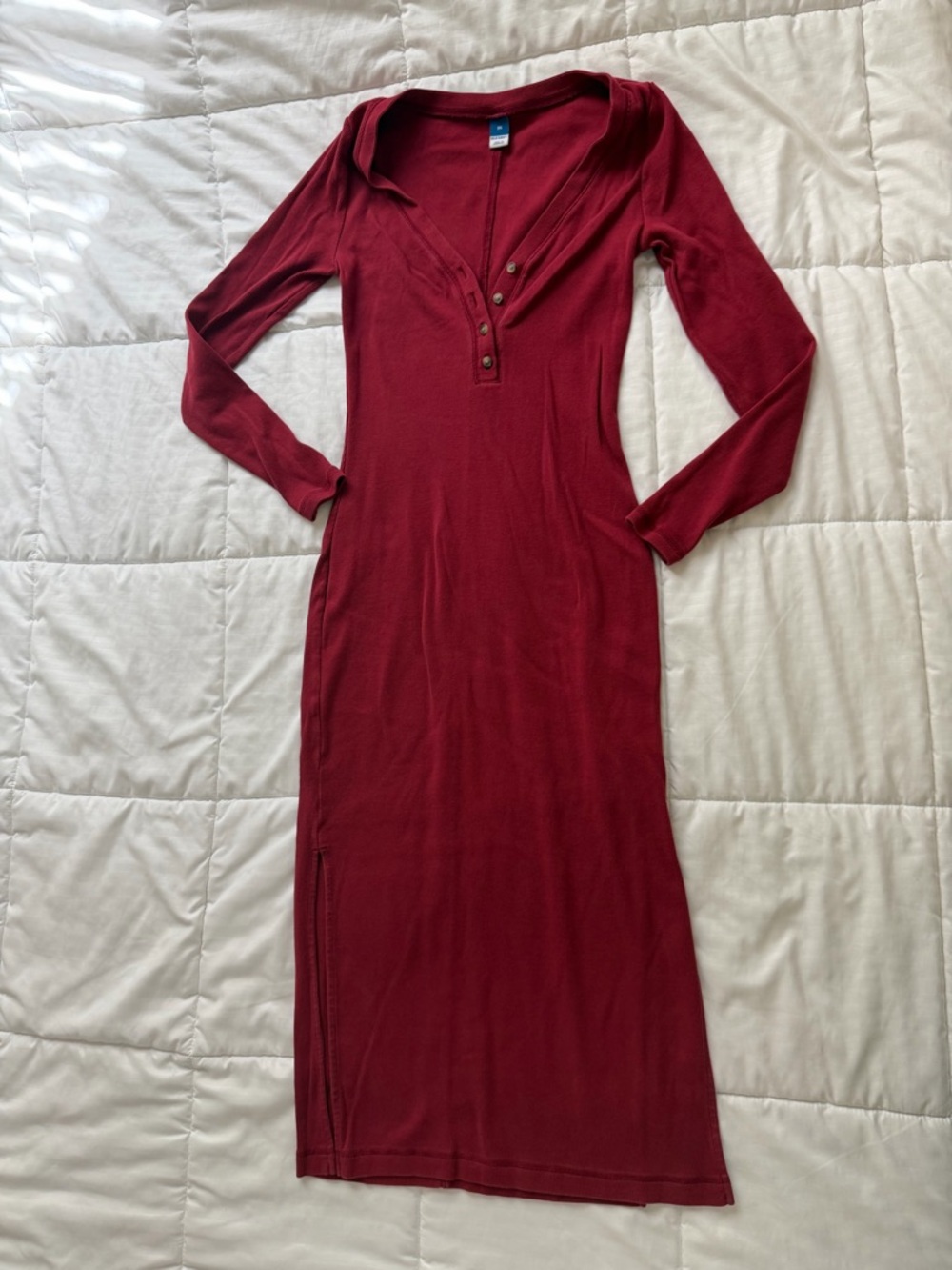 Old Navy Burgundy Long Sleeve Henley Maxi Dress